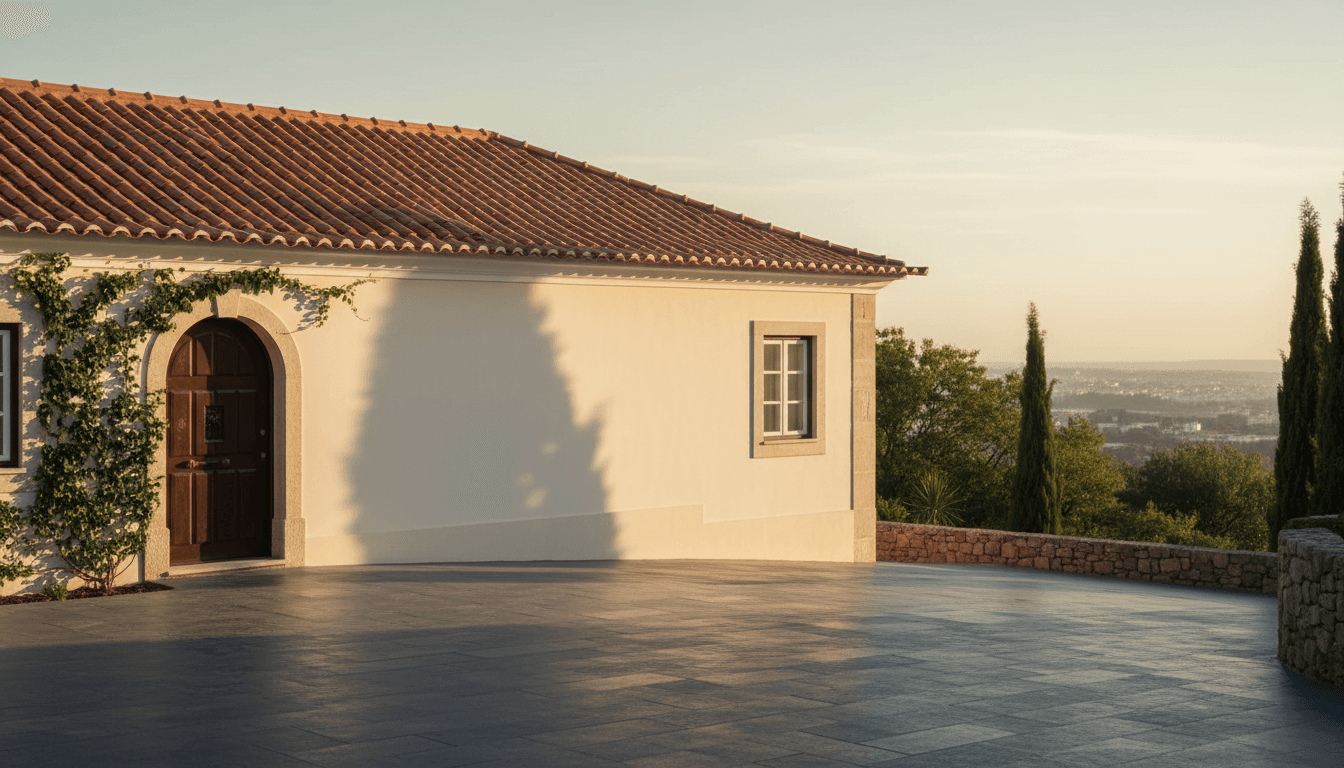Restored Portuguese home with fresh exterior paint and renovated driveway in Lisbon