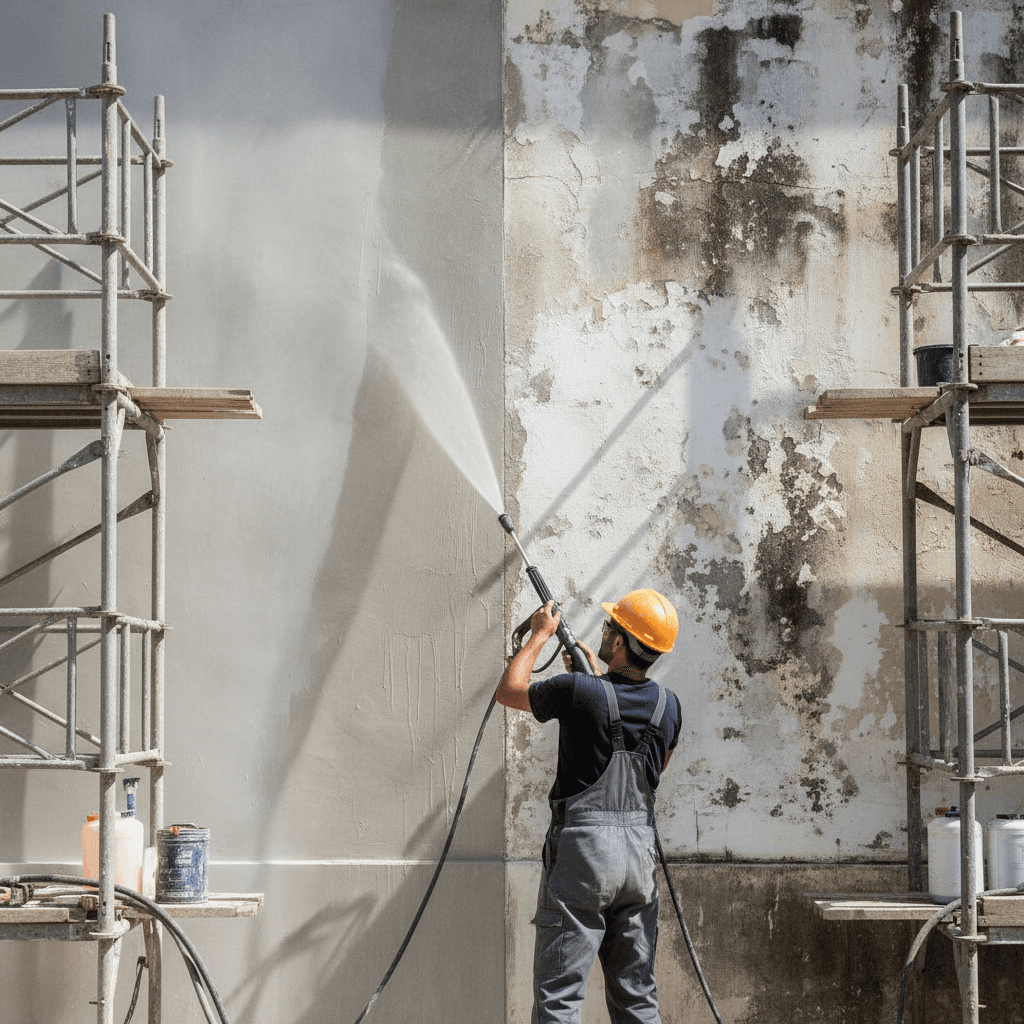 Professional exterior wall cleaning and restoration