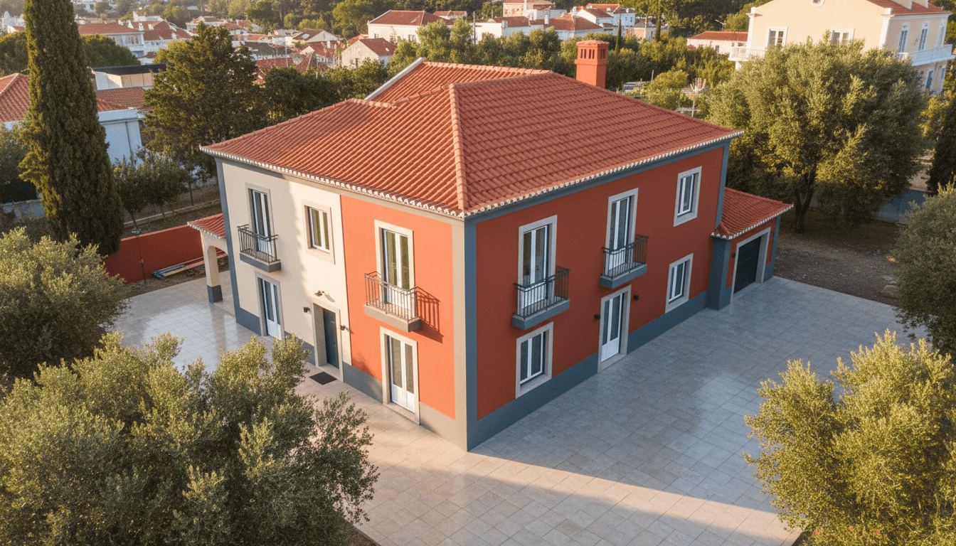 Restored Lisbon home exterior showing quality roof care and patio work